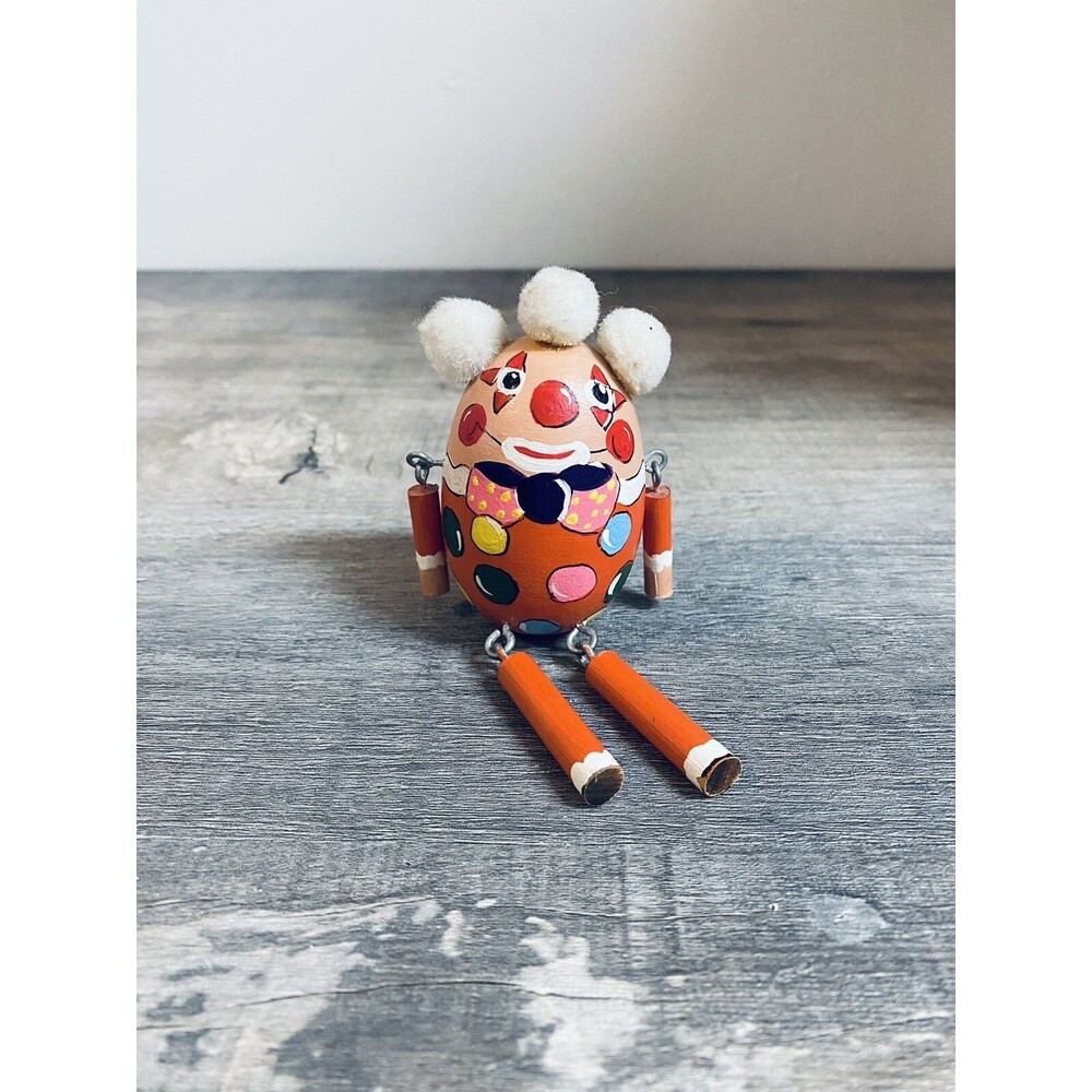 Vintage Folk Art Wood Egg Signed Diane Lohmad Clown Shelf Sitter, Hand Painted